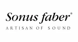 Logo van Sonus Faber, Italiaans merk van high-end luidsprekers met warme klank en elegante, instrument-geïnspireerde ontwerpen
