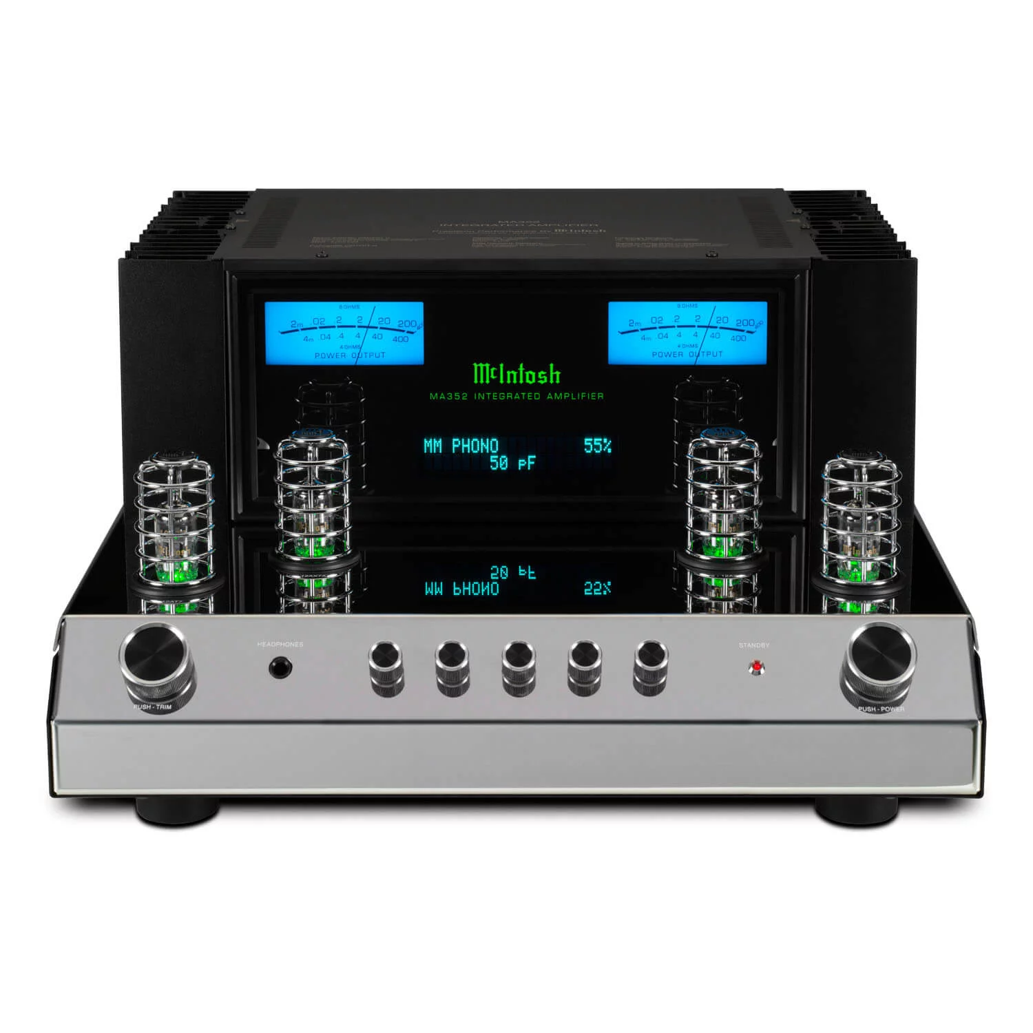 McIntosh MA352 geïntegreerde versterker met retro vacuümbuizen, solid-state eindversterker en iconisch design, biedt krachtige prestaties en warme geluidsweergave. McIntosh MA352 geïntegreerde versterker met retro vacuümbuizen, solid-state eindversterker en iconisch design, biedt krachtige prestaties en warme geluidsweergave.
