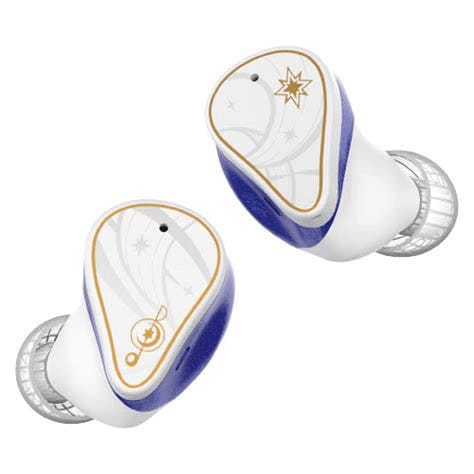 Moondrop Robin TWS-oordopjes met wit en blauw ontwerp, iriserende afwerking en Honkai: Star Rail-thema