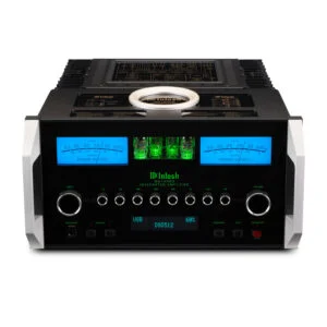 McIntosh MA12000 hybride geïntegreerde versterker met buizenvoorversterker, verlichte VU-meters en roestvrijstalen behuizing